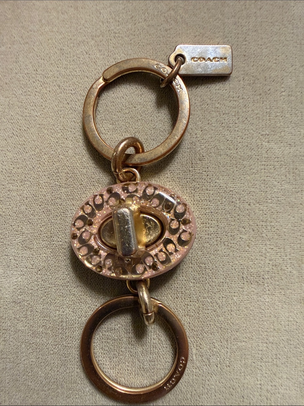 Coach Pink and Gold Turnlock Charm Key & Card Holder